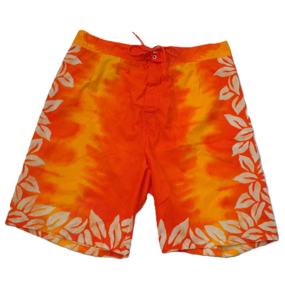 Nautica Board Shorts Orange Size 36 Vintage Floral Swim Trunks Y2K Swimwear